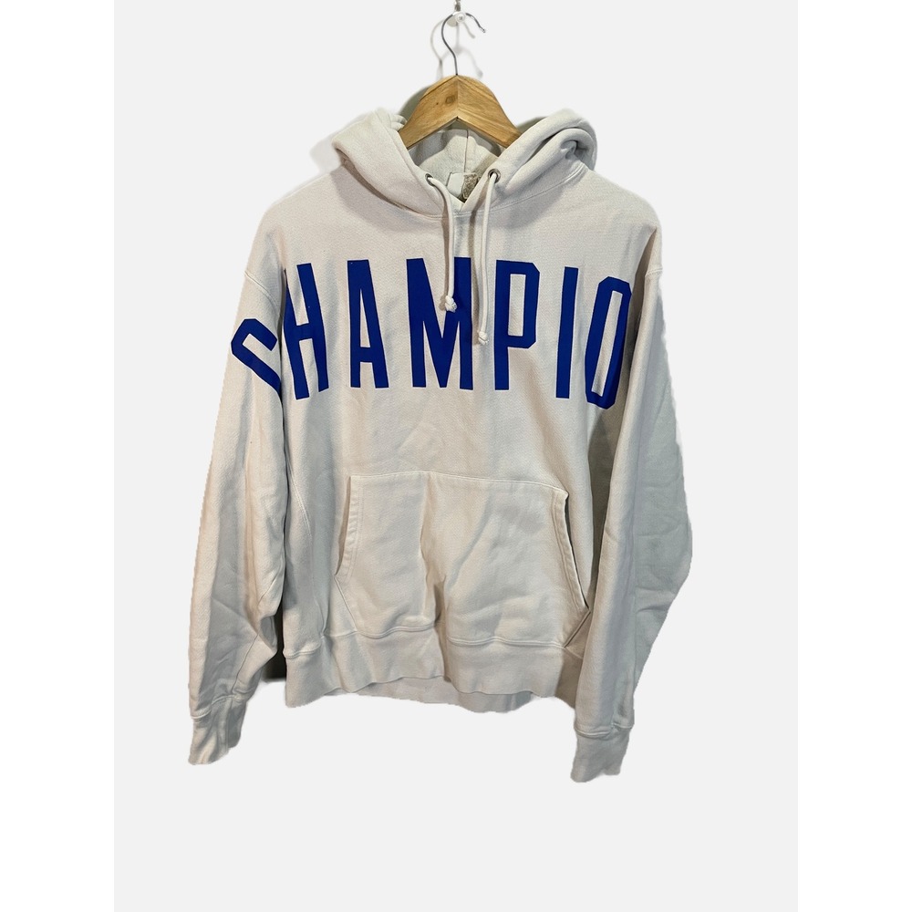 Champion Hoodie Mens L White Reverse Weave Vintage Graphic Sweatshirt